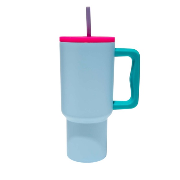 Other - Light Blue Colorblock Stainless Steel Handled Tumbler